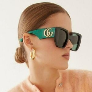Gucci Gold Green Women's Sunglasses